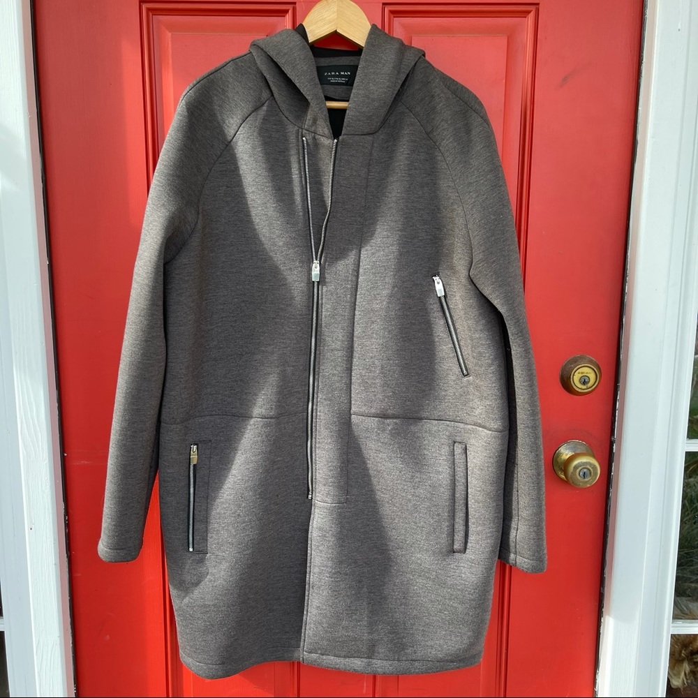 Men’s Zara Gray Hooded Zip-Up Long Line winter Jacket